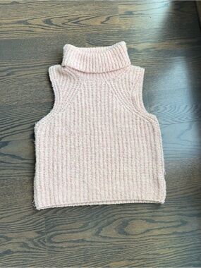 Sleeveless Turtleneck Chunky Knit Top - Blush Pink XS